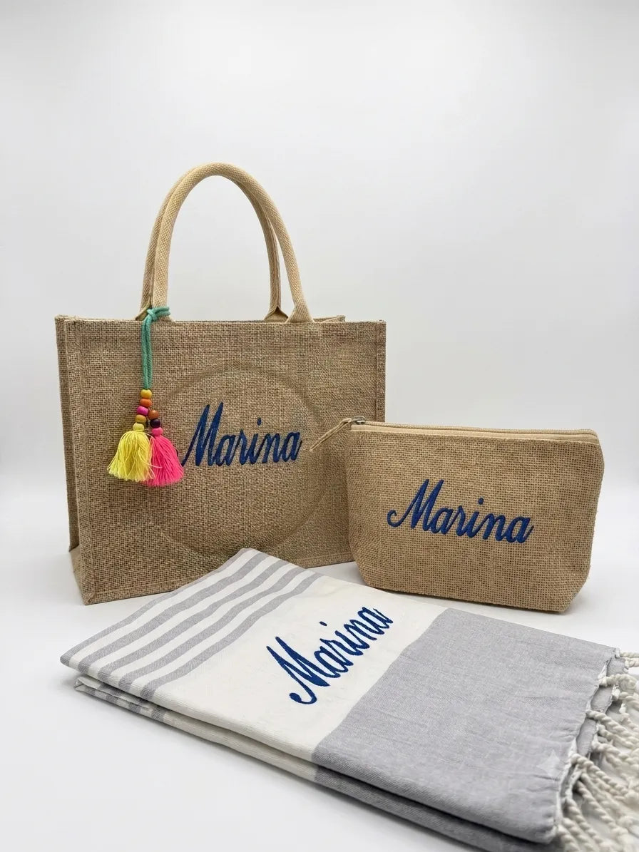 Kit Mare Personalizzato Coordinato – Telo, Pochette e Borsa