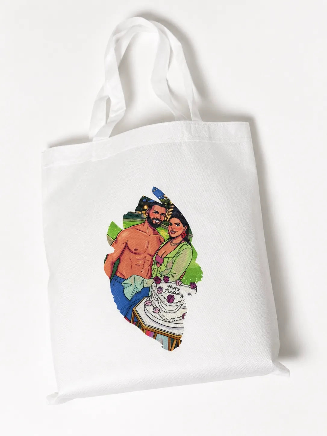 Tote Bag Bianca Personalizzata con Foto Stile Cartone Animato