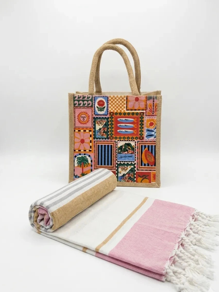 Kit Mare Coordinato – Telo personalizzato e Borsa a fantasia