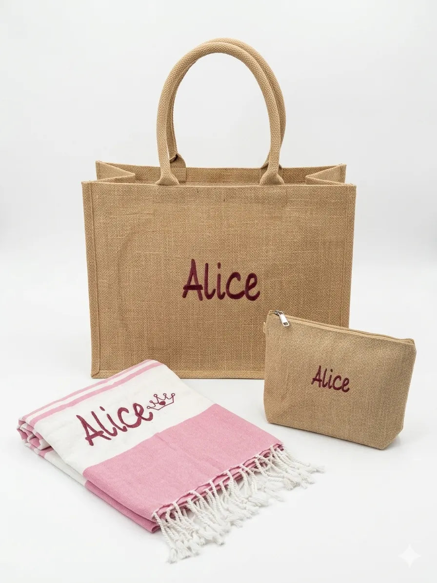 Kit Mare Personalizzato Coordinato – Telo, Pochette e Borsa