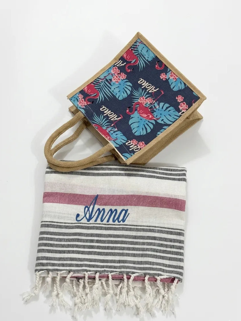Kit Mare Coordinato – Telo personalizzato e Borsa a fantasia