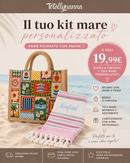 Kit Mare Coordinato – Telo personalizzato e Borsa a fantasia
