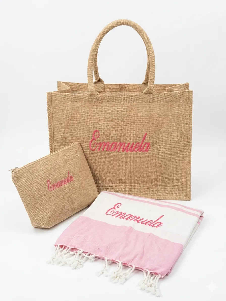 Kit Mare Personalizzato Coordinato – Telo, Pochette e Borsa