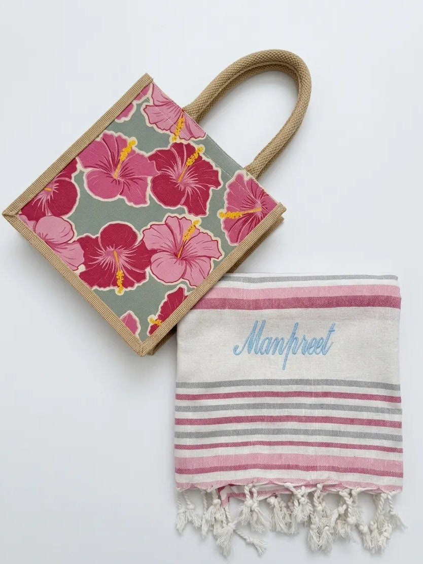 Kit Mare Coordinato – Telo personalizzato e Borsa a fantasia