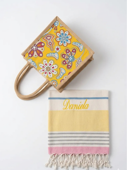 Kit Mare Coordinato – Telo personalizzato e Borsa a fantasia